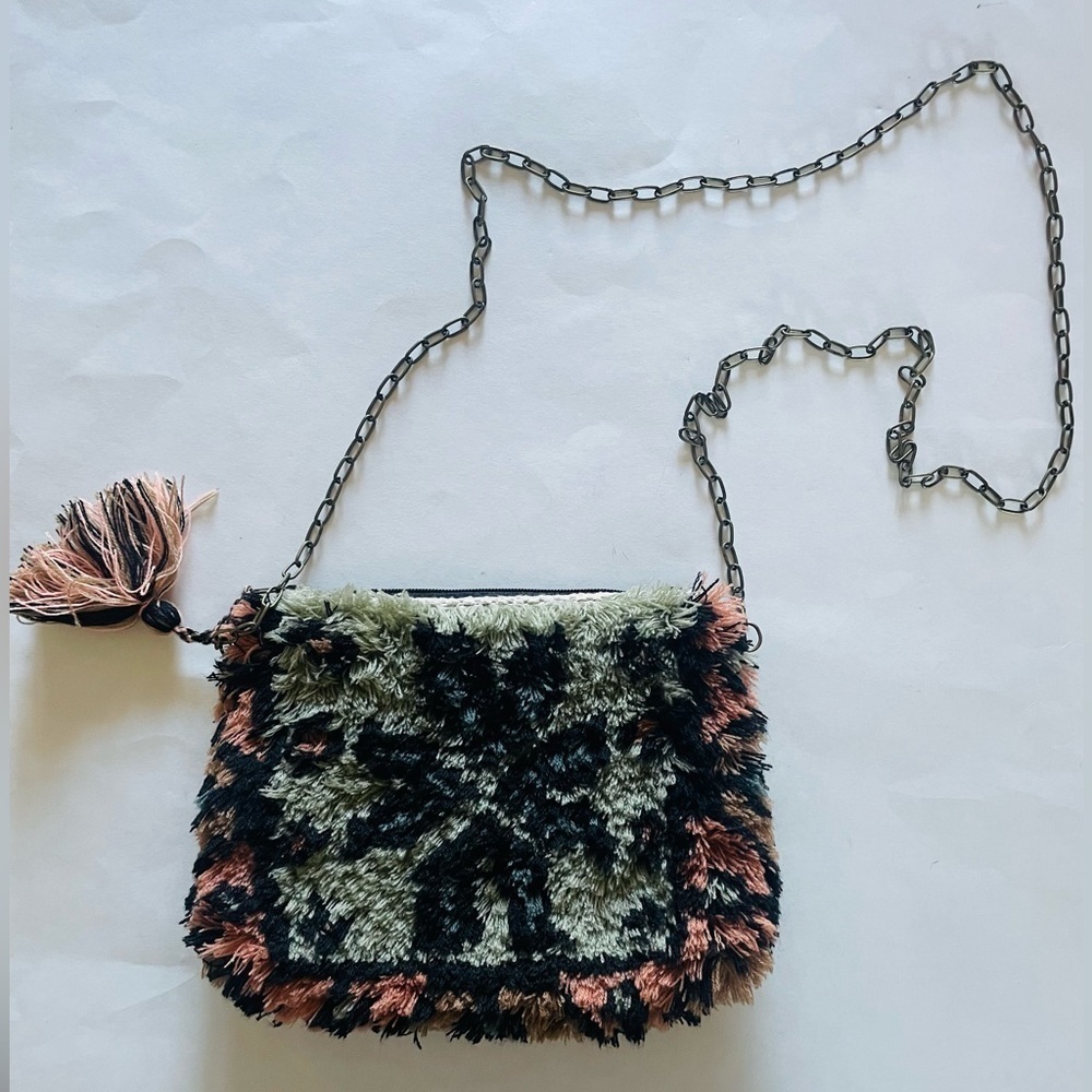 Grace & Lace Shaggy Crossbody Bag in Olive Green, Black & Rust
